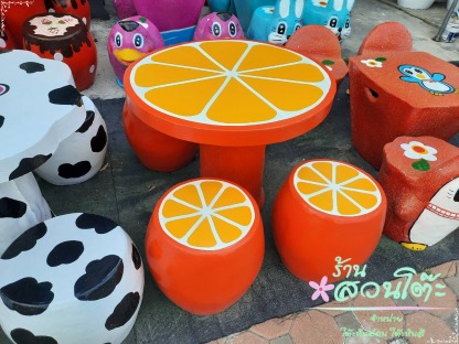 โต๊ะหินอ่อนกลมลายส้ม - ร้านสวนโต๊ะหินอ่อน นนทบุรี