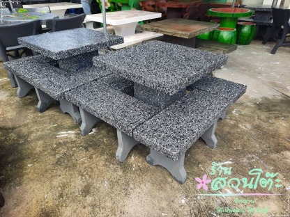 โต๊ะหินอ่อนเหลี่ยมลายหินขัดสีดำ - ร้านสวนโต๊ะหินอ่อน นนทบุรี