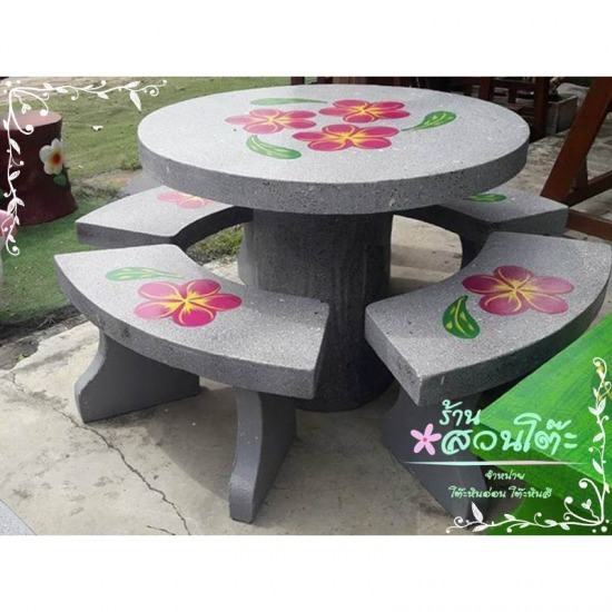 ร้านสวนโต๊ะหินอ่อน นนทบุรี - โต๊ะหินเพ้นท์ลายดอกไม้
